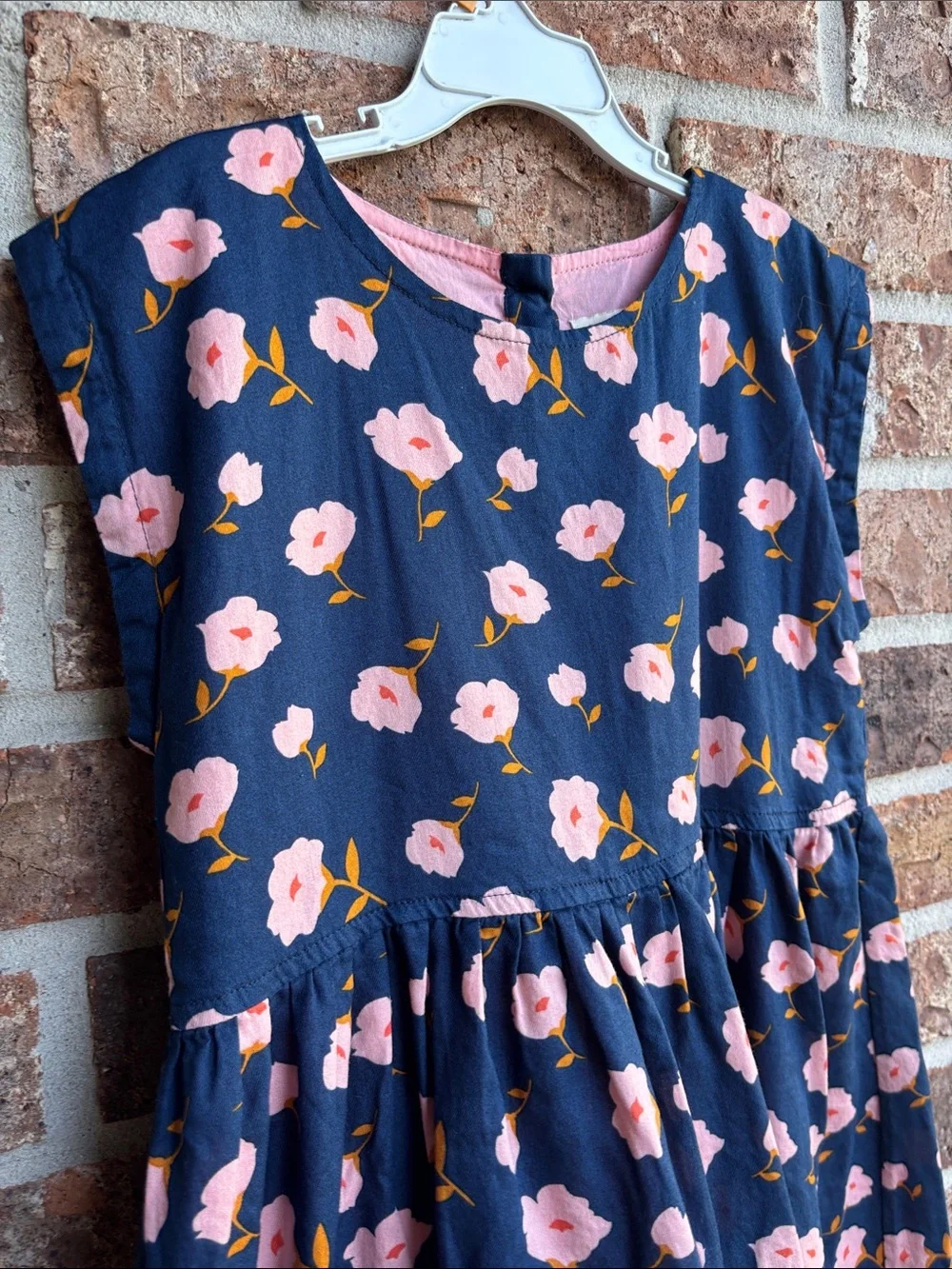 Pink chicken Girls Navy Floral Dress with Pink Flowers